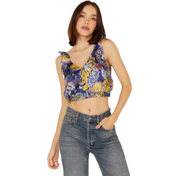 Free People Tops - Free People Intimately “Weekend in Montauk” Blue Floral Tie Strap Crop Top NWT 🌼